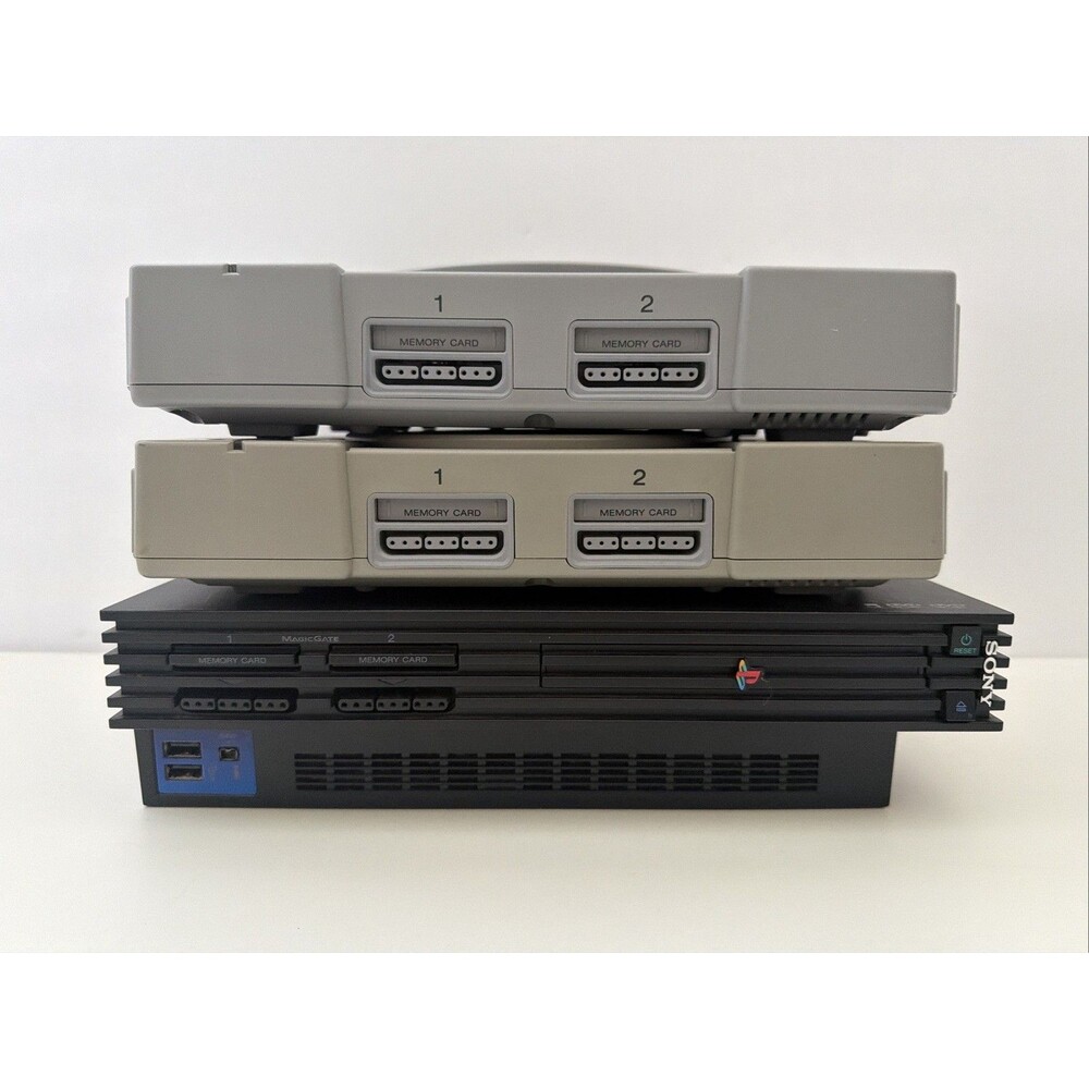 Lot of 3 Sony PlayStation Consoles FOR PARTS PS2 SCPH-39001, PS1 SCPH-7001,7501